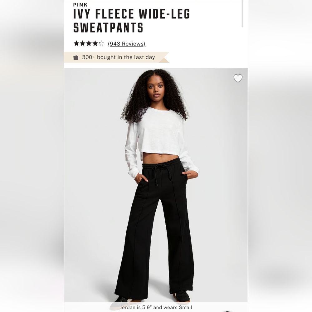 Victoria's secret ivy fleece wide-leg sweatpants BLACK LARGE